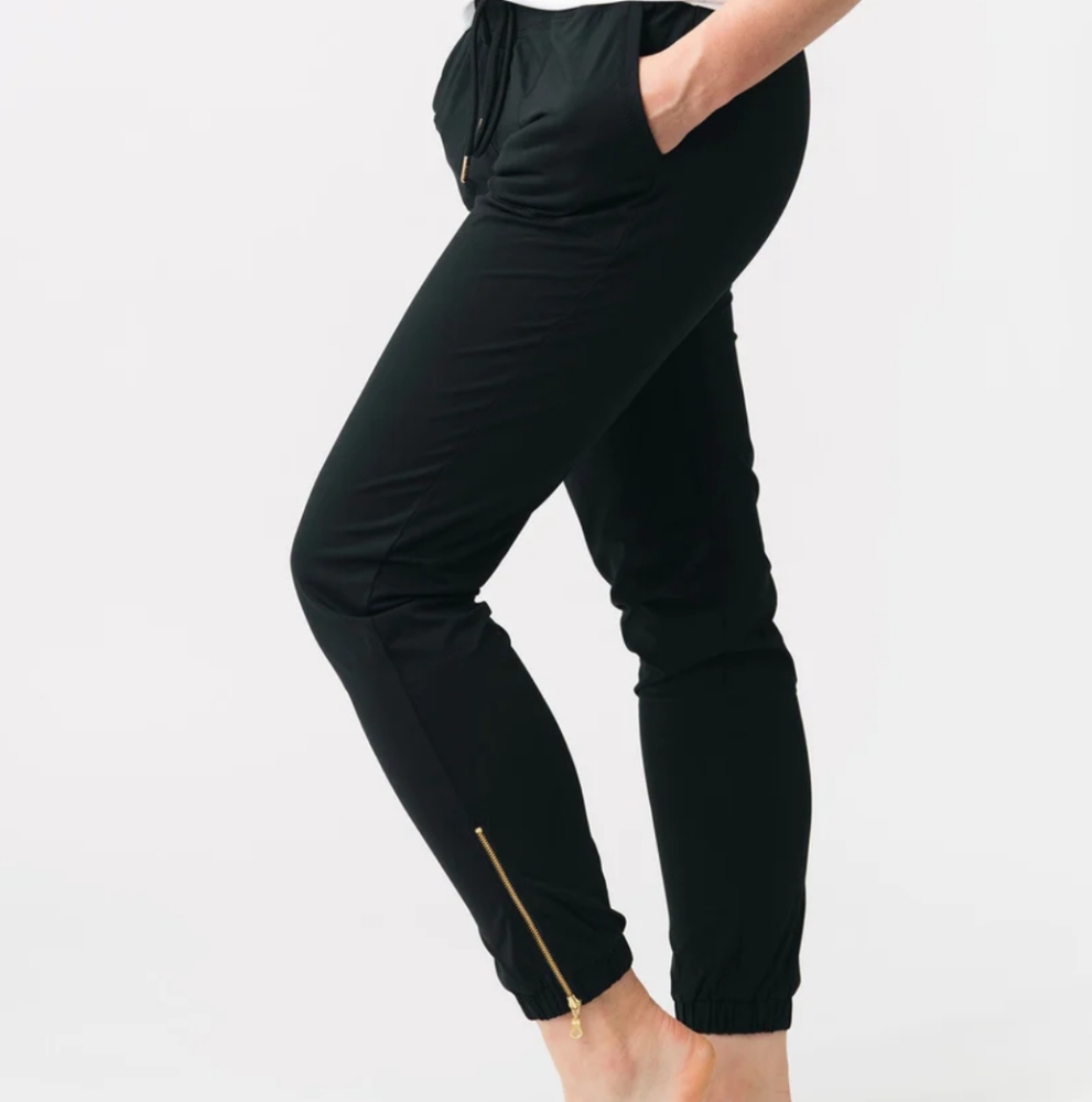 ZYIA Black Lightweight Joggers With Gold Ankle Zipper